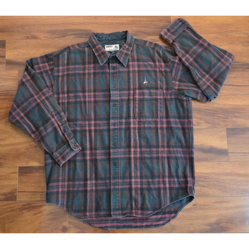 Vintage 1994 Imus Santa Fe Plaid Flannel Shirt Shacket Mens XL Made in USA
